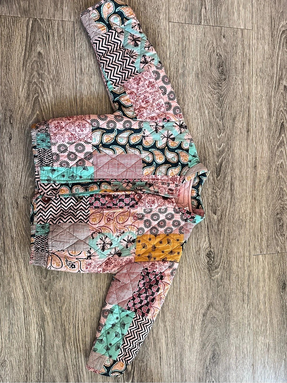 Zara Girls Patchwork Jacket Pink & Green Size 4 Years